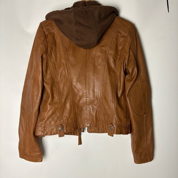 NWOT Trends Faux Leather Barcelona Jacket With Hoodie In Camel - Picture 7 of 7